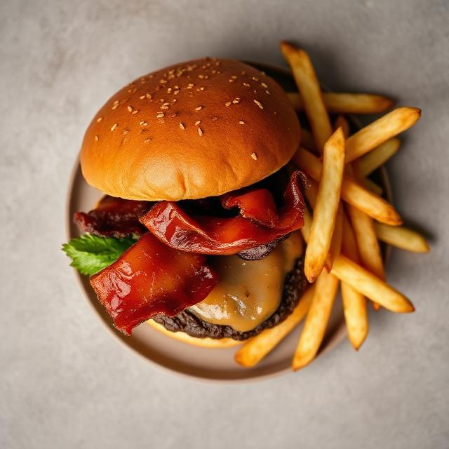 Smoky BBQ bacon burger combo with fries