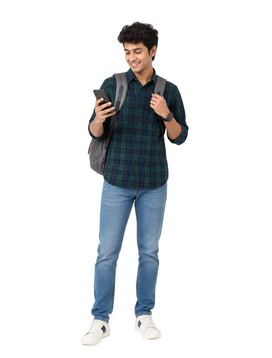 Student checking course updates on his phone