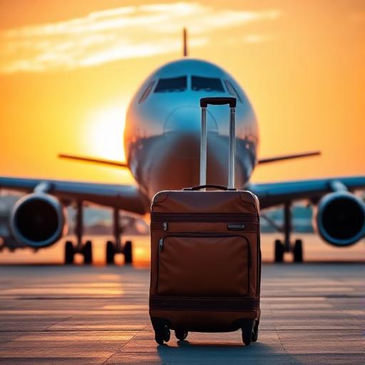 Travel package ad with luggage and airplane